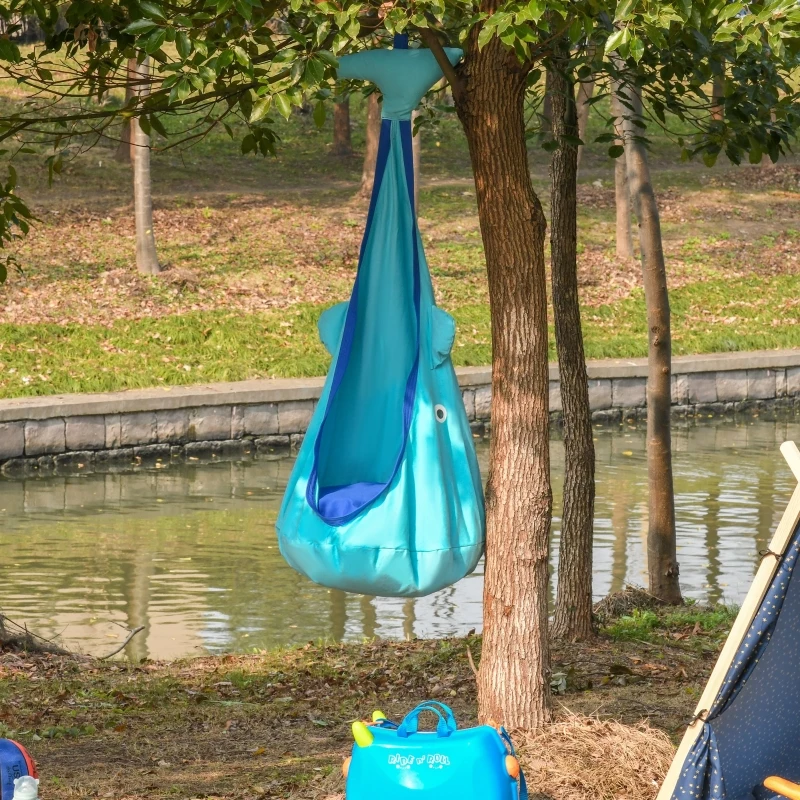 Outsunny Kids Pod Swing Seat Sensory Hammock Children Hanging Chair with 100% Cotton Canvas Hardware for Indoor and Outdoor Use Blue
