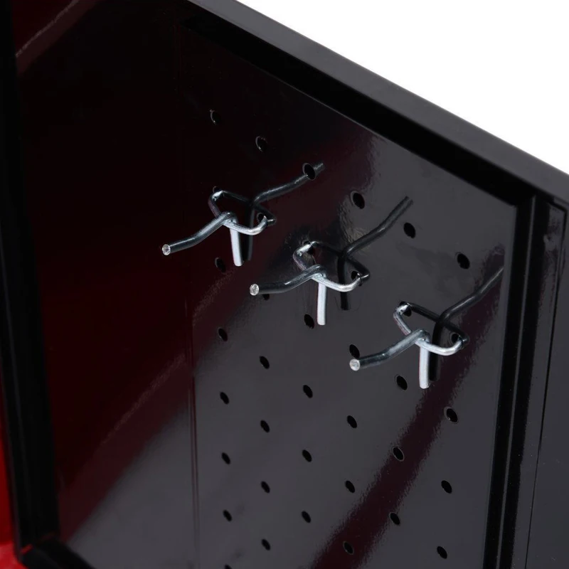 HOMCOM 2-in-1 Steel Garage Tool Storage Cart Rolling Wheeled Cabinet Organiser w/ Drawers Pegboard Cabinet Security Rod Red