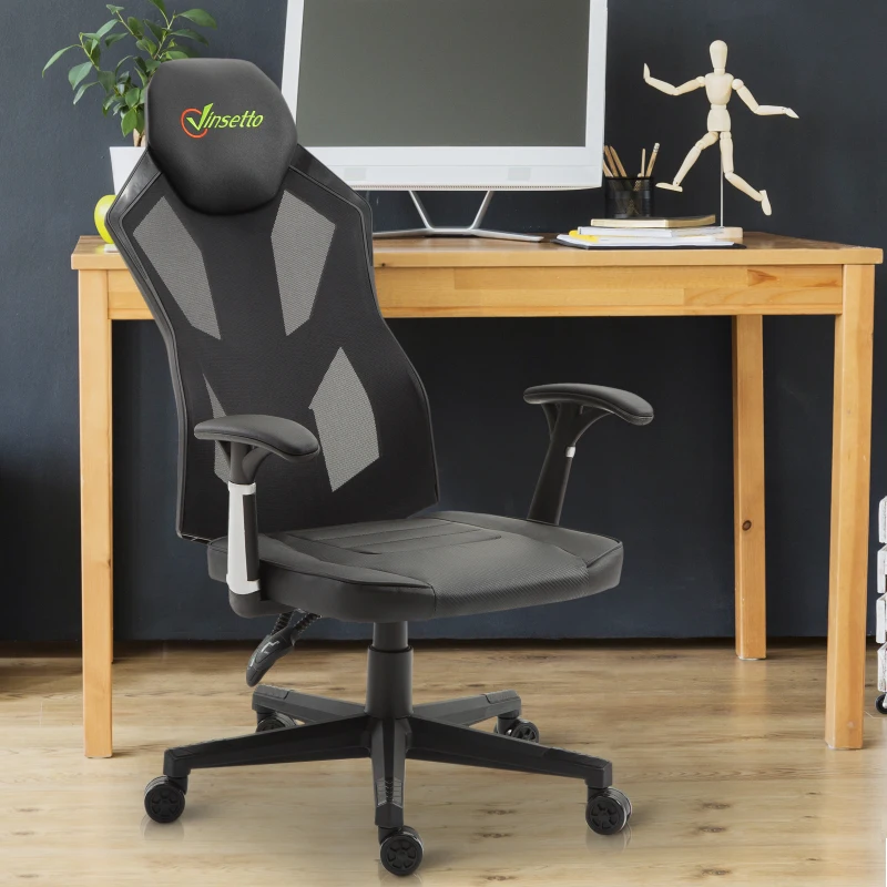 Vinsetto High Back Gaming Chair, PU Leather, Mesh-Black