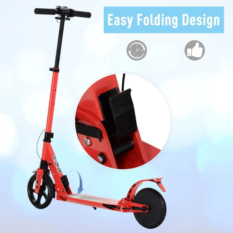 HOMCOM 150W Folding E-Scooter 22.6V Powered for Teens Aged 14+ Red