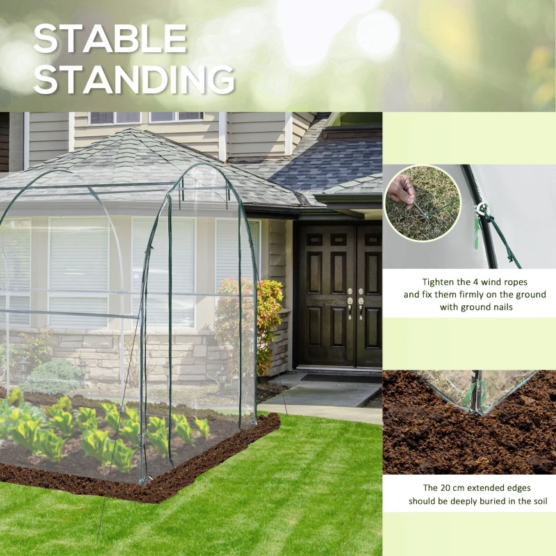 Outsunny Walk-in Polytunnel Greenhouse with Roll-up Door Transparent Tunnel Greenhouse with Steel Frame and PVC Cover, 3.5 x 2m