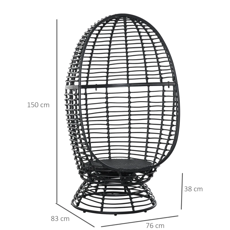 Outsunny 360° Swivel Egg Chair, Garden Rattan Swivel Chair with Thickened Cushion and Pillow, 150 KG Capacity for Indoor Outdoor, Balcony, Patio, Black