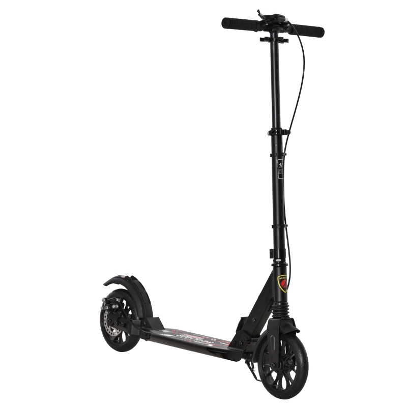HOMCOM Teen/Adults Aluminium Foldable Kick Scooter w/ Shock Mitigation System Black