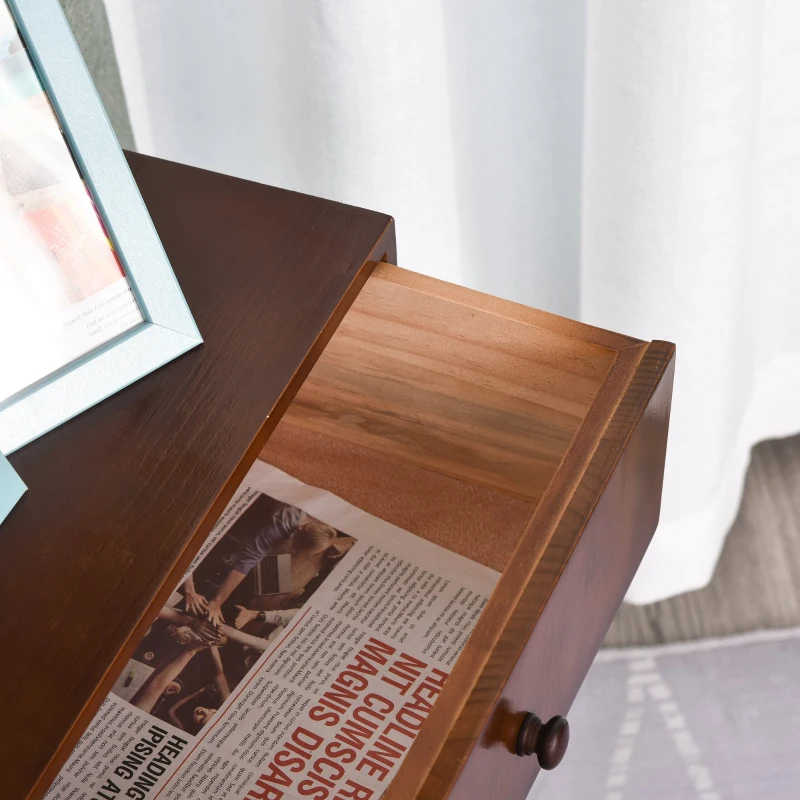 HOMCOM Rubber Wood USB Port Drawer w/ Lamp Brown