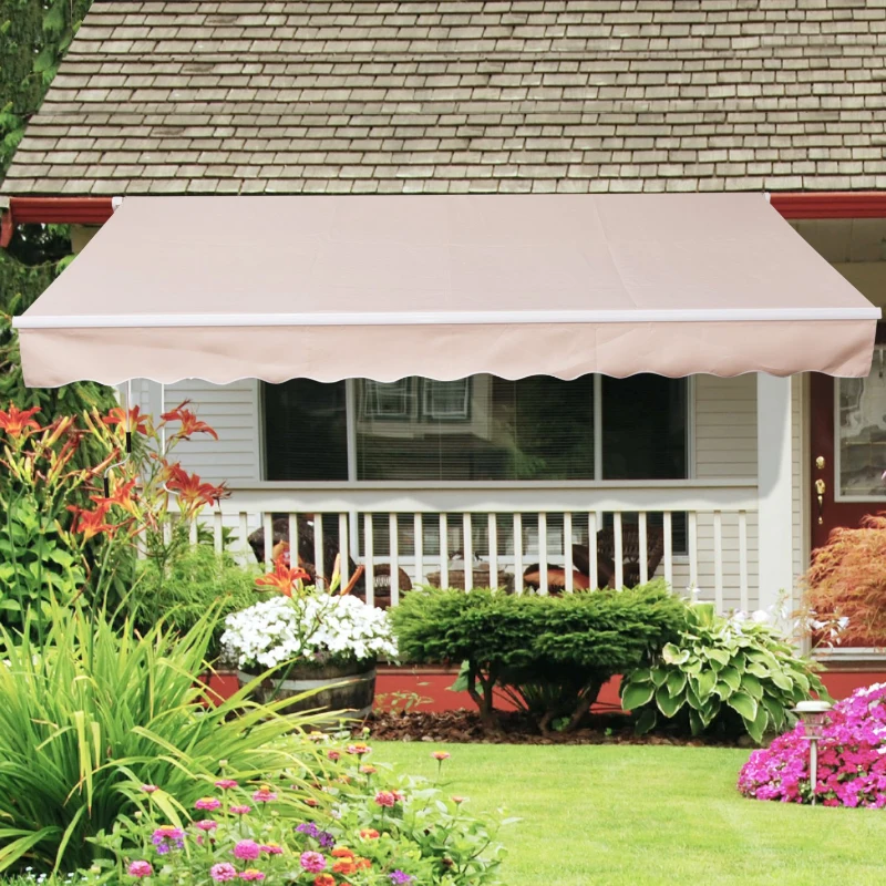 Outsunny 3.5M x 2.5M Garden Patio Manual Awning Canopy Sun Shade Shelter Retractable Gear Lever Winding Handle Cream