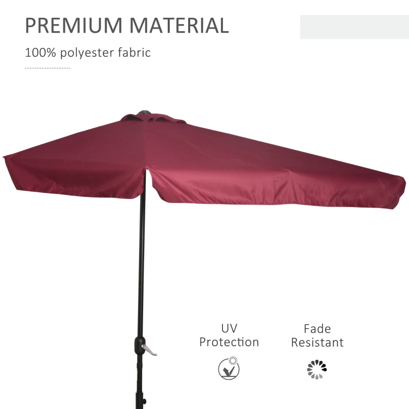 Outsunny 2.3m Half Parasol Semi Round Umbrella Patio Metal Frame Crank Handle for Balcony- NO BASE INCLUDED, Red