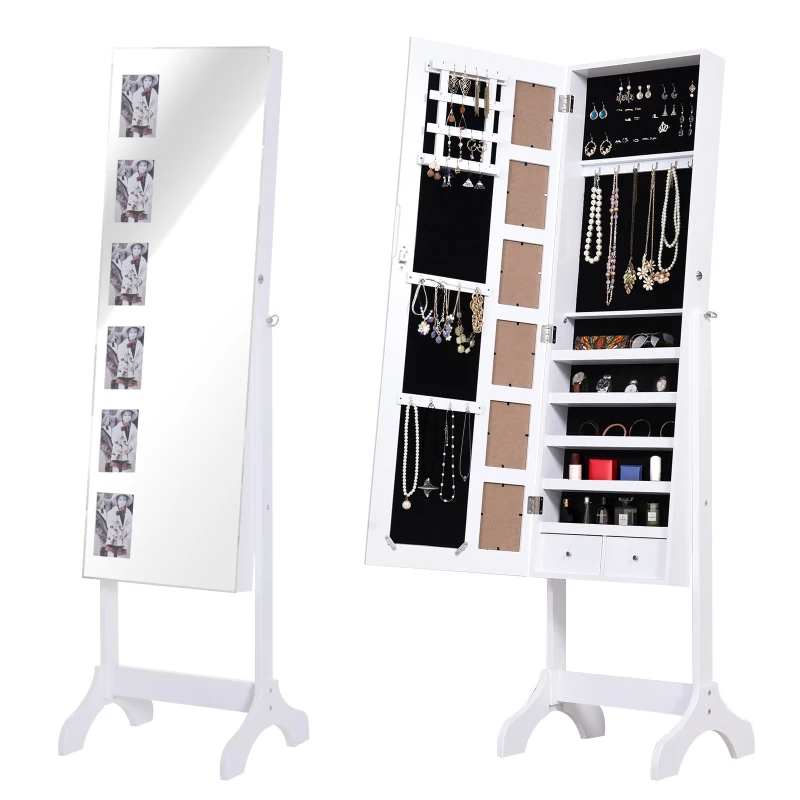 HOMCOM Jewellery Cabinet Mirror Make Up Storage Unit, 48W x 40D x 160Hcm-White