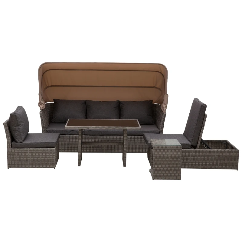 Outsunny 5-Seater Outdoor Garden PE Rattan Furniture Set Grey