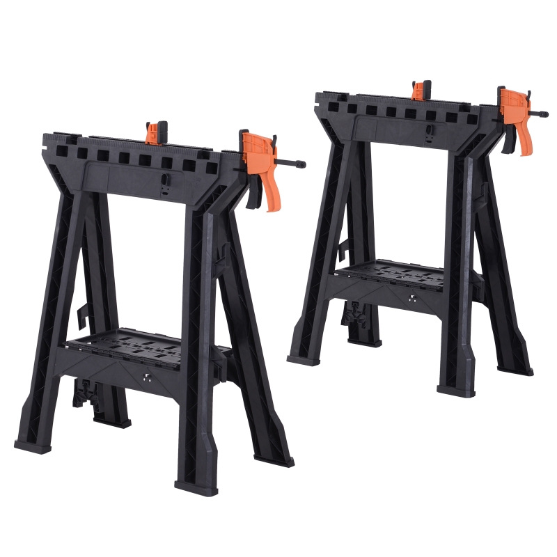 DURHAND Foldable Clamping Sawhorse 2 Pcs Set-Black/Orange