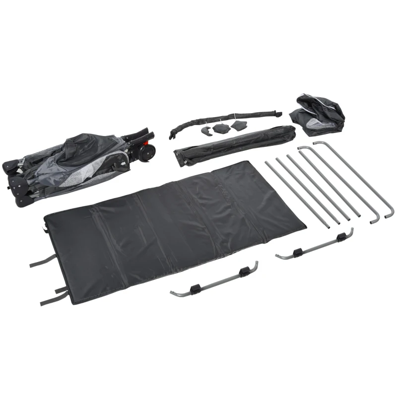 HOMCOM Portable Baby Infant Travel Cot Bassinet and Changing Top Metal Frame Mesh Panel Storage Pocket Locking Wheels 0-3 Yrs Grey