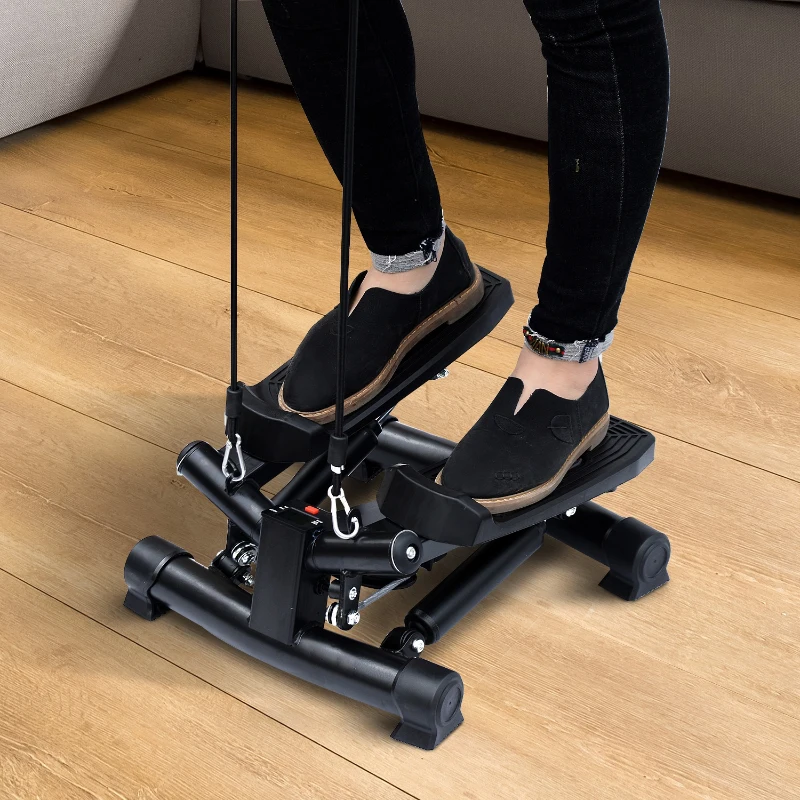 HOMCOM Mini Stepper W/Training Ropes-Black