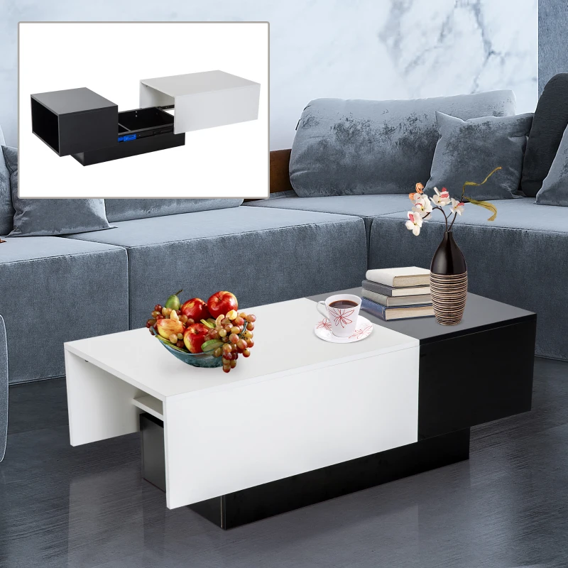 HOMCOM Coffee Table with Sliding Top-Black/White