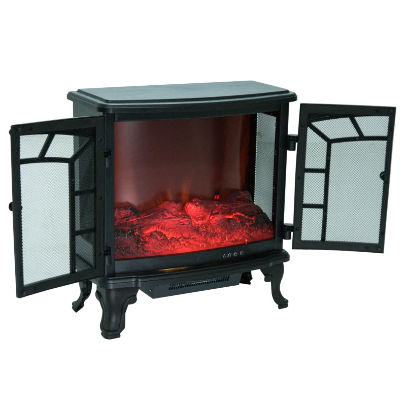 HOMCOM Electric Fireplace Heater w/LED Flame Effect, 1000W/2000W-Black