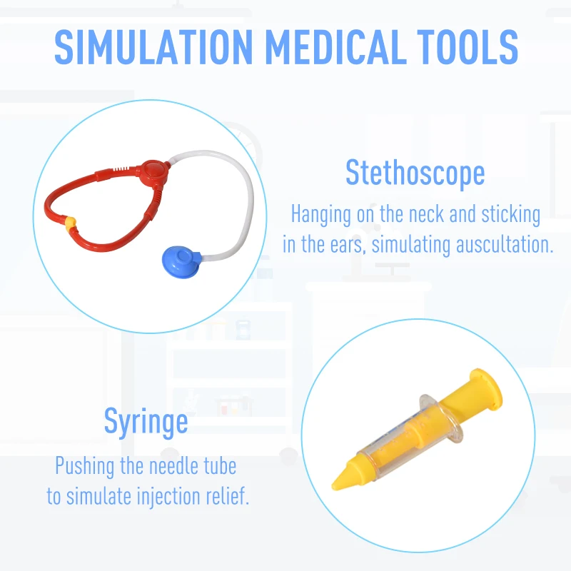 HOMCOM Kids Pretend Play Plastic Doctors Set Blue