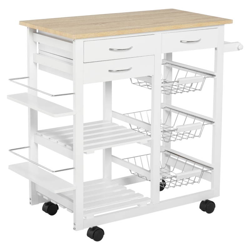 HOMCOM Serving Cart Kitchen Island Mobile Utility Cart with Spice Racks Drawers
