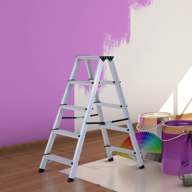 HOMCOM Aluminium Double Sided Step Ladder Folding A-type Household Stepper (5 Steps)