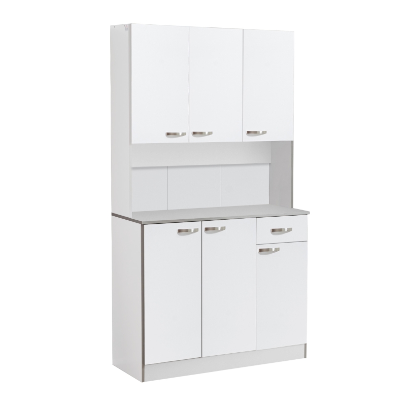 HOMCOM 4-Door Wooden Kitchen Pantry Cupboard Kitchen Storage Cabinet w/ Drawer and Shelves, 101W x 39D x 180Hcm-White