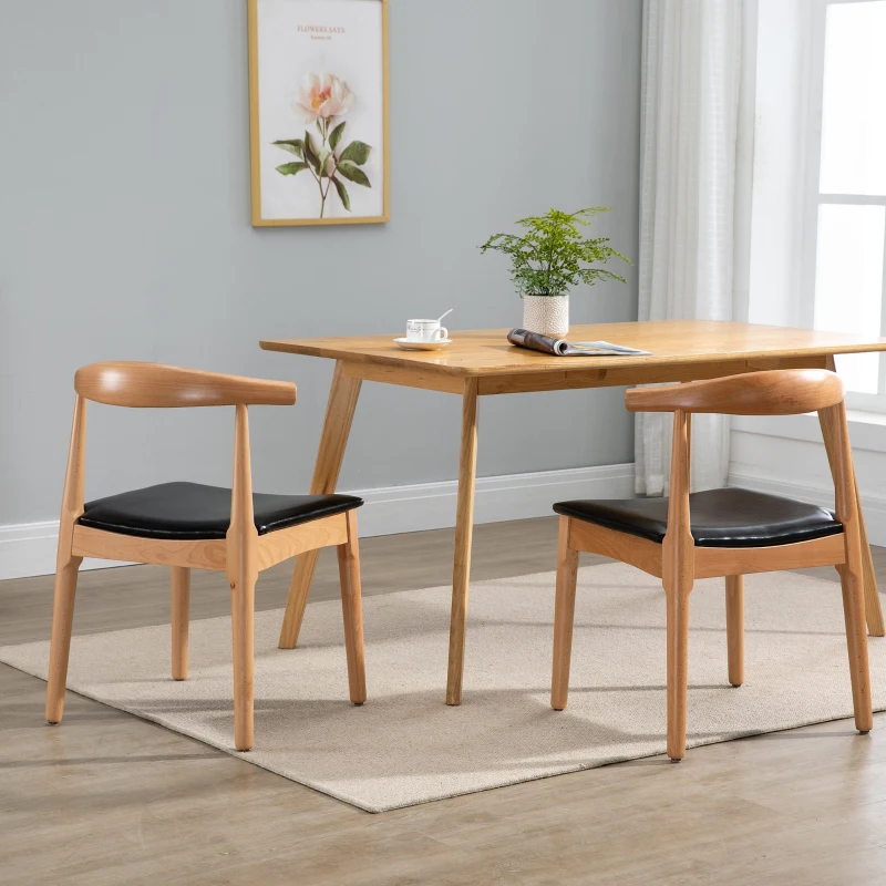 HOMCOM Beech Wood Twin-Pair Padded Dining Chairs Oak/Black