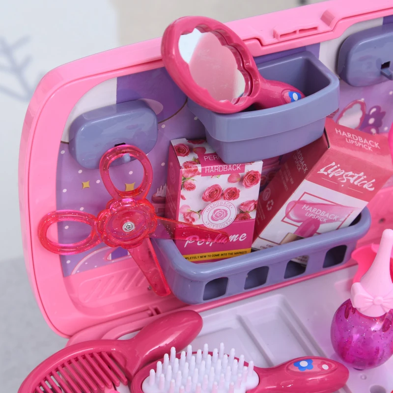 HOMCOM Kids Plastic 26-Piece Pretend Vanity Set Pink