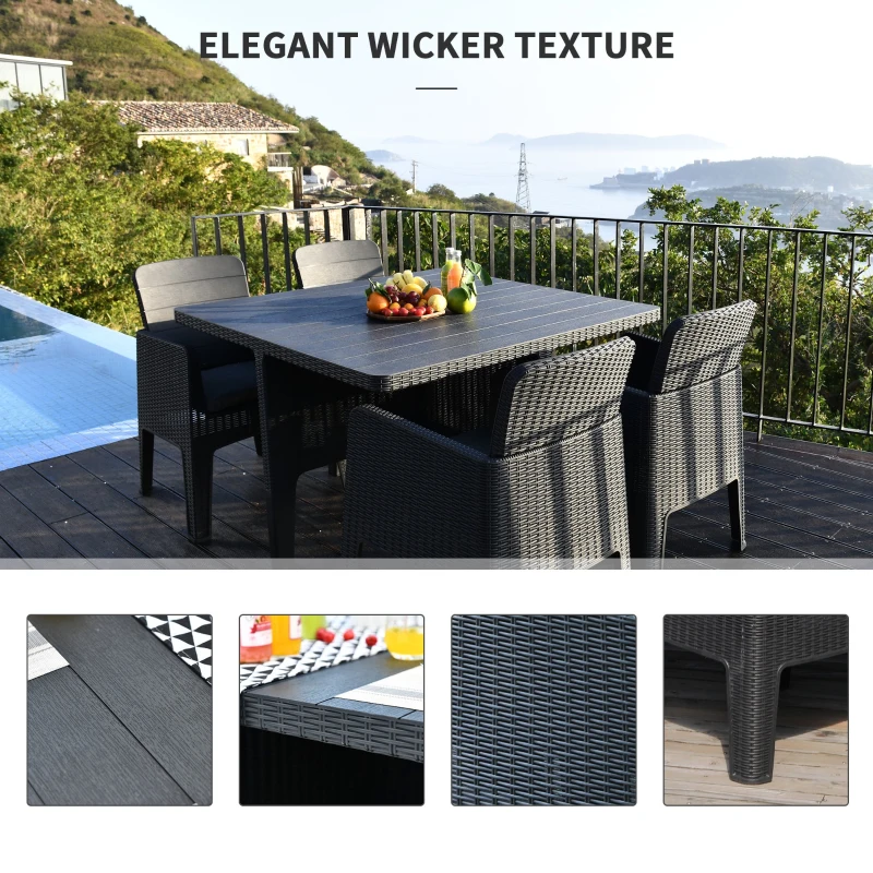 Outsunny 5 PCS Patio PP Rattan Garden Dining Cube Set Outdoor Chair Furniture Set Black