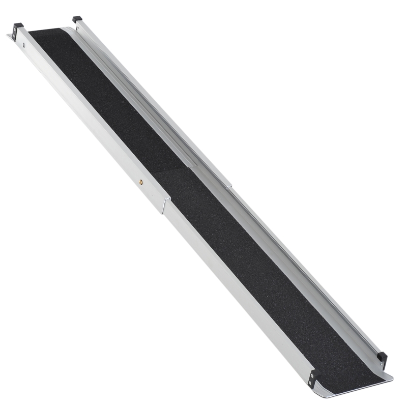 HOMCOM 2-piece 6 FT Wheelchair Ramp, Overall Length: 104.5-183 cm-Silver Metal/Black PVC