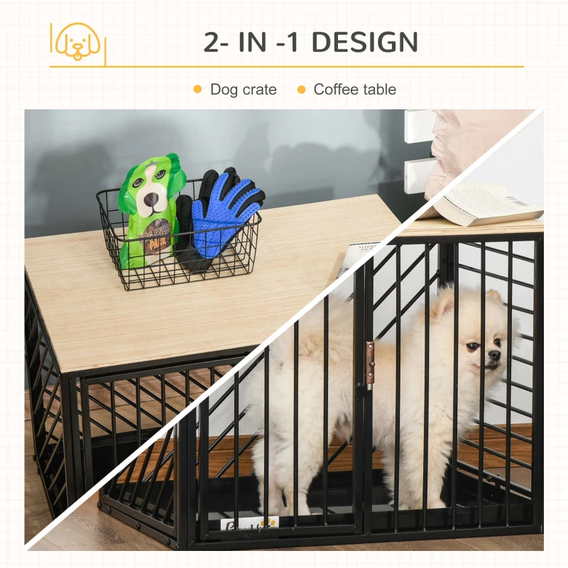 PawHut Heavy Duty Steel Dog Crate Mini Small Dog Kennel Two Doors Tray Large Top Pet Cage 61L x 44W x 49H cm