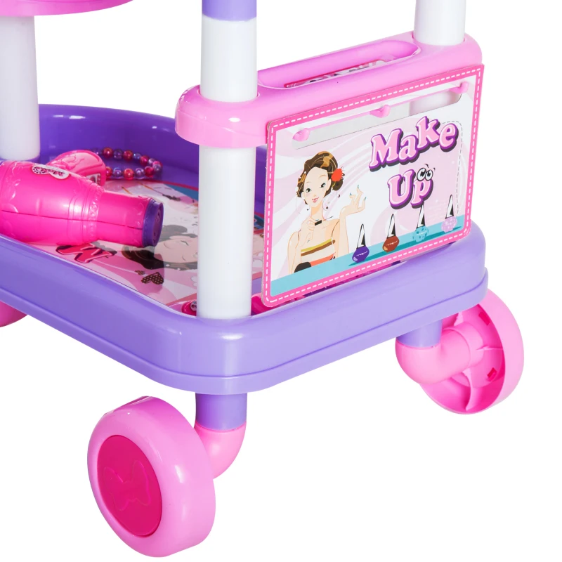 HOMCOM 38 Pcs Kids Pretend Hairdresser Role Play Set-Purple & Pink