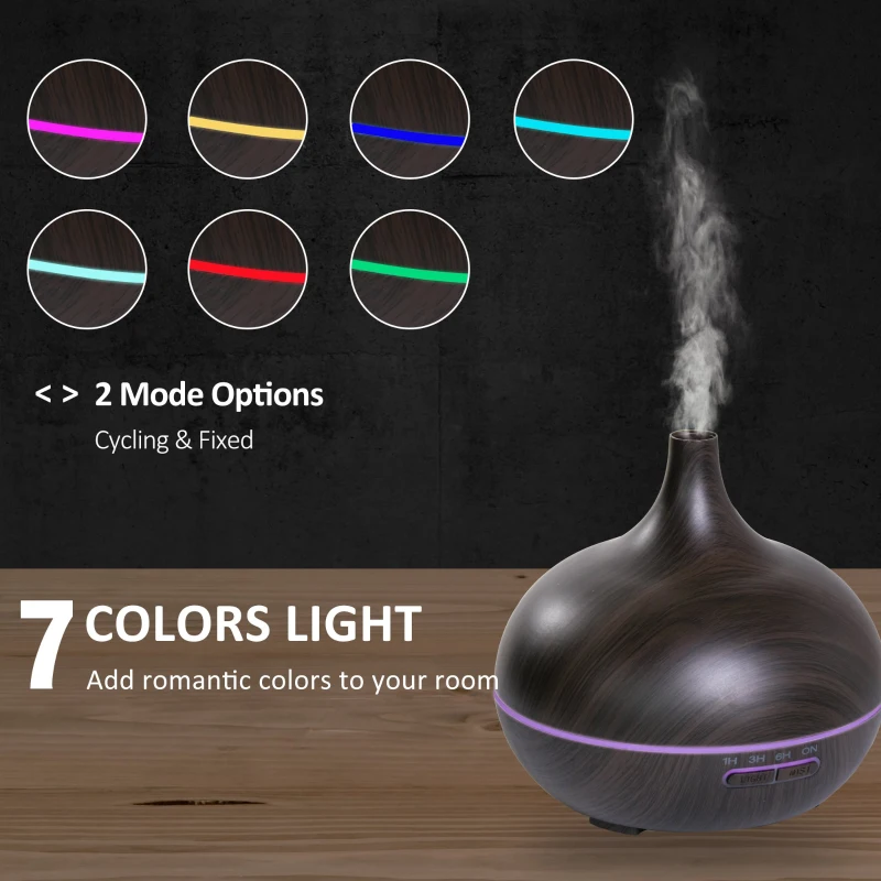HOMCOM 400ml Aroma Diffuser for Essential Oils & Water Humidifier w/ 7 LED Lights Timer Auto Shutdown Home Office Relaxation Mini Spa Dark Brown