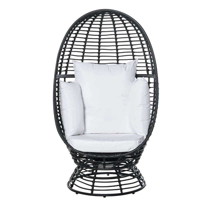 Outsunny 360° Swivel Egg Chair, Garden Rattan Swivel Chair with Thickened Cushion and Pillow, 150 KG Capacity for Indoor Outdoor, Balcony, Patio, Black