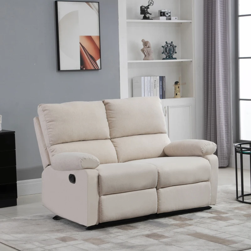 HOMCOM Modern Manual Recliner Sofa Reclining Couch Linen Fabric Overstuffed Upholstered Home Theater with Footrest, 2 Seater