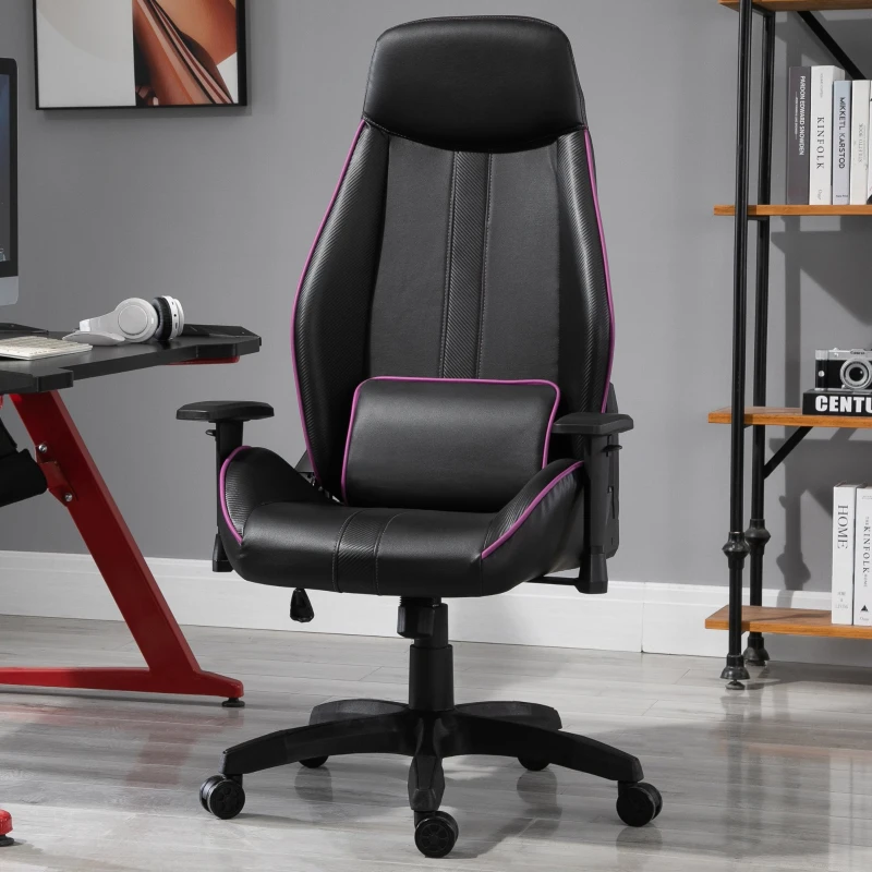 Vinsetto Racing Gaming Chair Adjustable Height Metal Frame w/ Wheels, Pillow Suitable For Home Office - Black&Purple