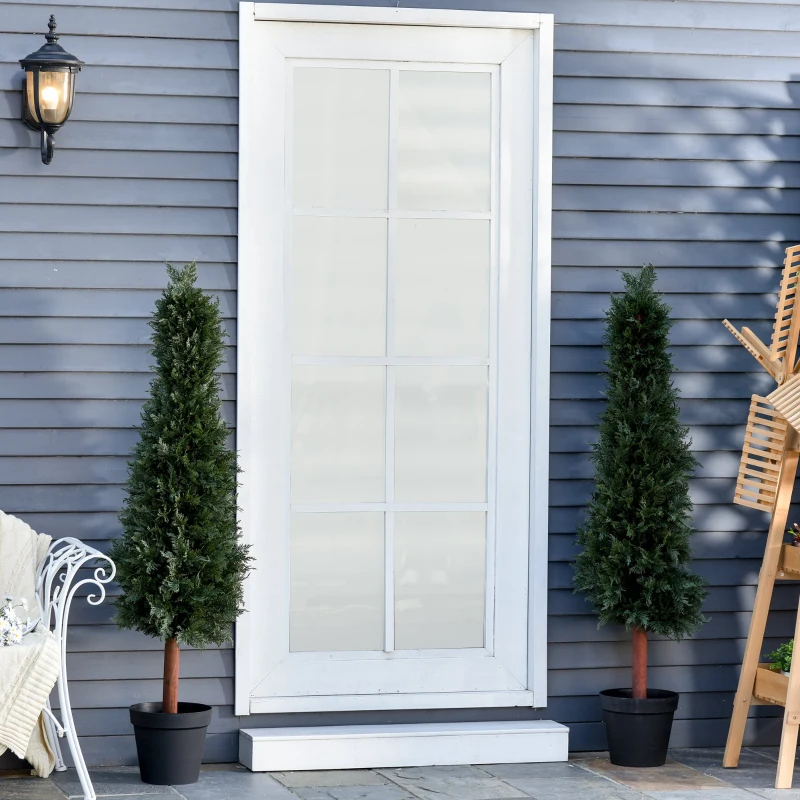 Outsunny Set Of 2 150cm/5FT Artificial Cedar Pine Trees Decorative Cypress Plant Fake Conifer Tree w/ Heavy Pot Indoor Outdoor Home Office