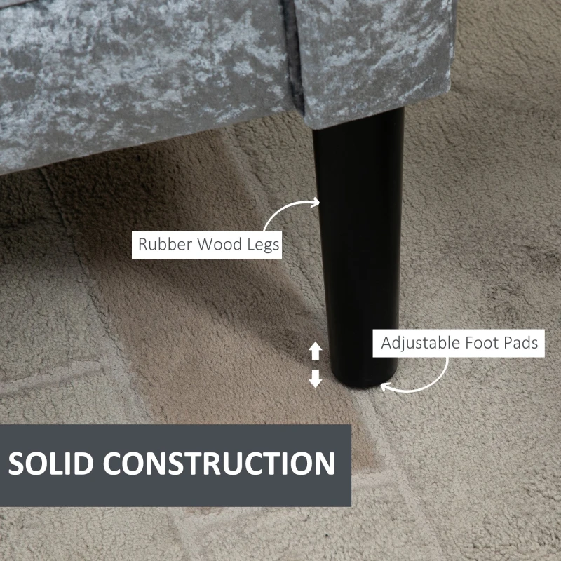 HOMCOM Ice Crush Velvet Fabric Upholstered Bed End Bench Padded Sponge Cushion with Armrests Rubber Wood - Silver-Tone and Grey