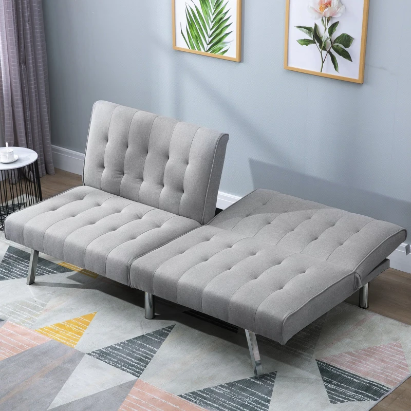 HOMCOM Two Seater Sofa Bed Futon Split Back Recliner W/Wood Frame, 98D x 181W x 79Hcm-Grey