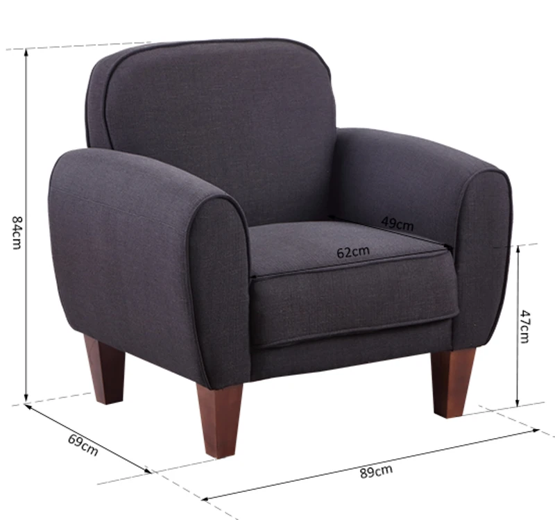 HOMCOM Single Armchair Tub Chair Linen Sofa Wooden Sponge Seat Bedroom Living Room Furniture (Black)