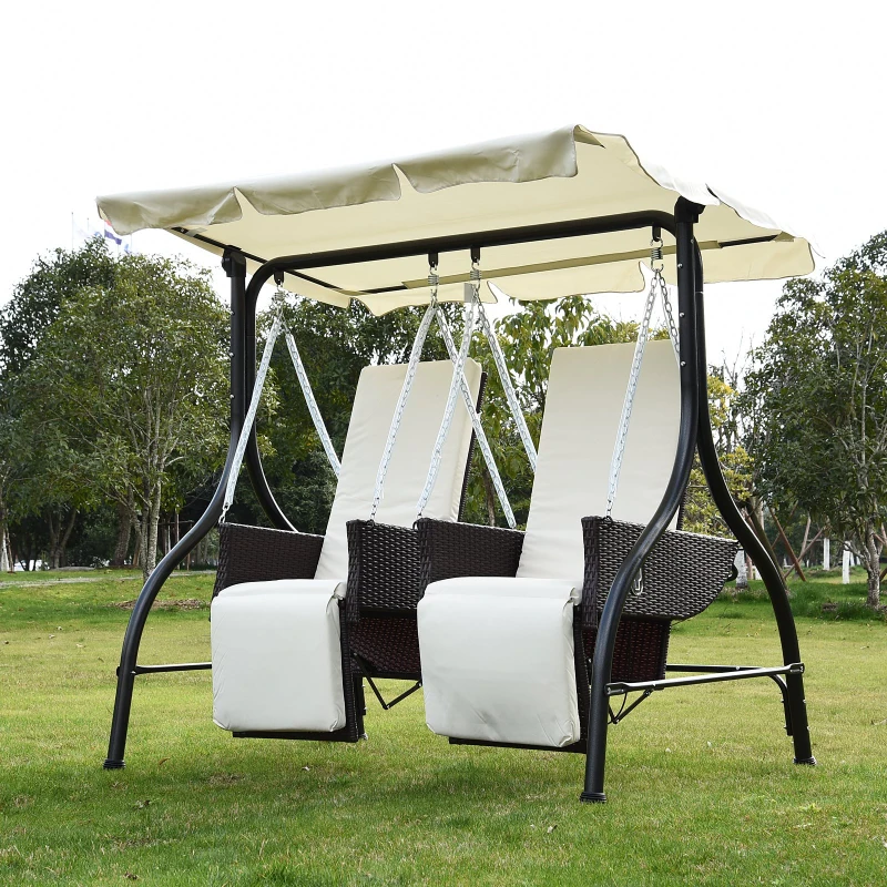 Outsunny Garden Swing 2-Seater Bench Chair-Brown