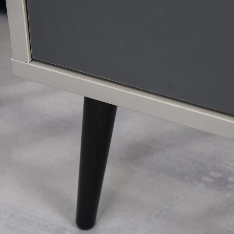 HOMCOM Retro Bedside Storage Table Stylish Nightstand Table w/ Drawer Metal Handle Legs Accent Bedroom Home Living Furniture Desk Grey