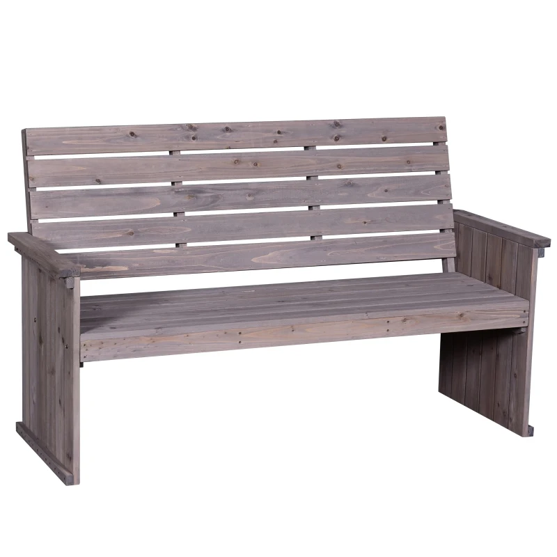Outsunny 3-Seater Garden Bench Solid Fir Wood Outdoor Armrest Chair High Back Loveseat