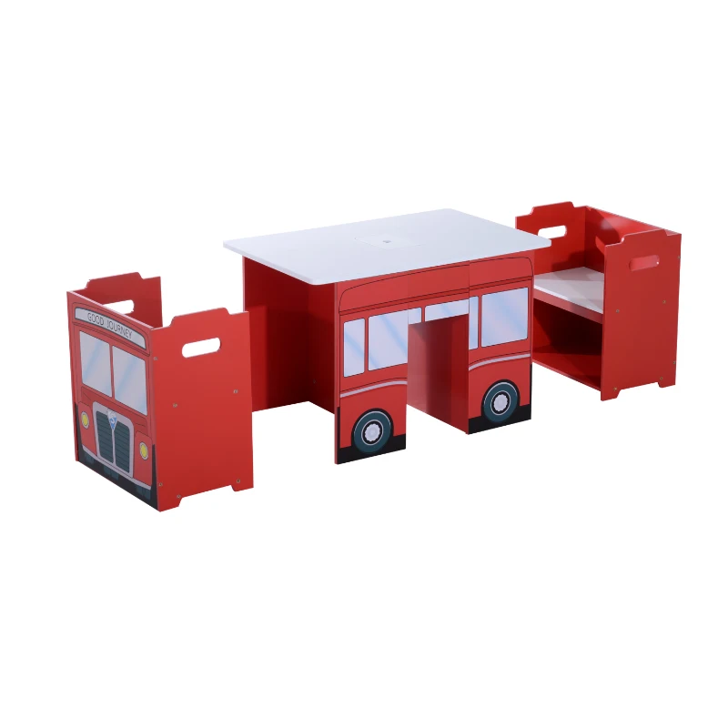HOMCOM Kids Mutifunctional Wooden Bus-Red