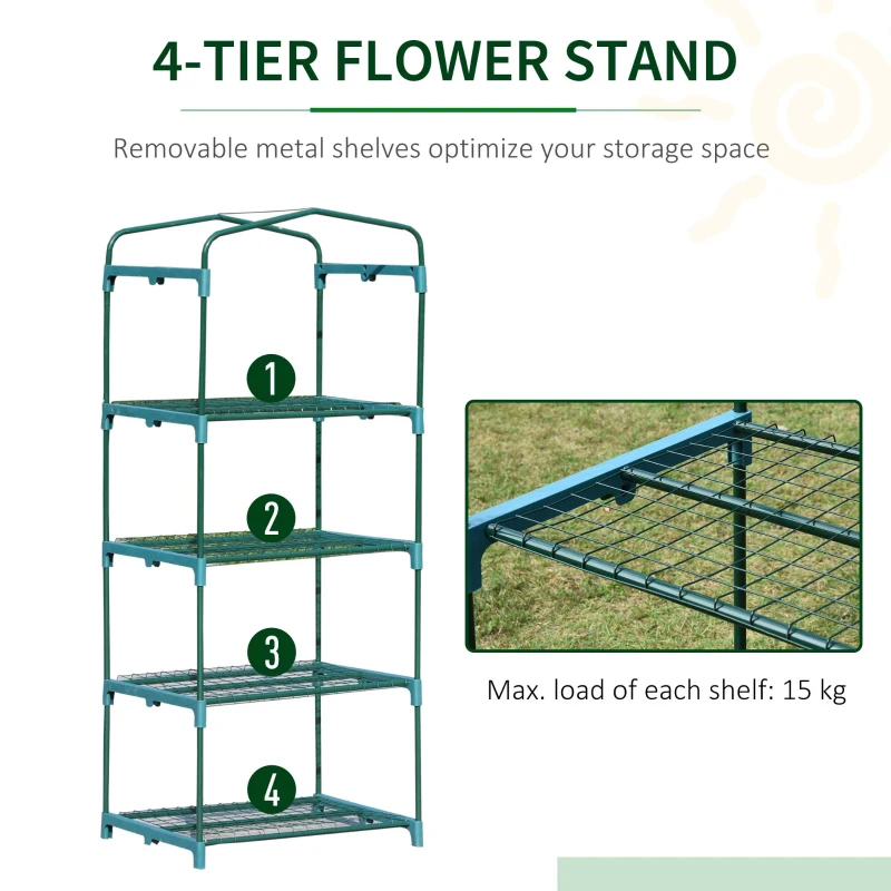 Outsunny 4 Tiers Mini Portable Greenhouse Plant Grow Shed Metal Frame PVC Cover 160H x 70L x 50Wcm
