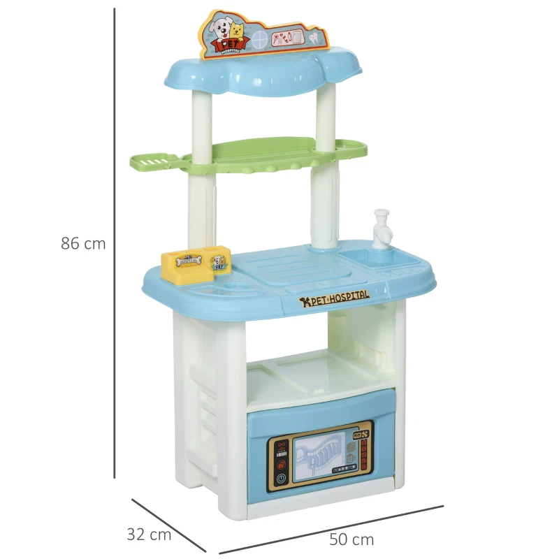HOMCOM 43 Pcs Kids Children Vet Dentist Hospital Playset w/ Lights Water Tap Plastic Teeth Accessories Medical Toy Centre Pet Doctor Kit