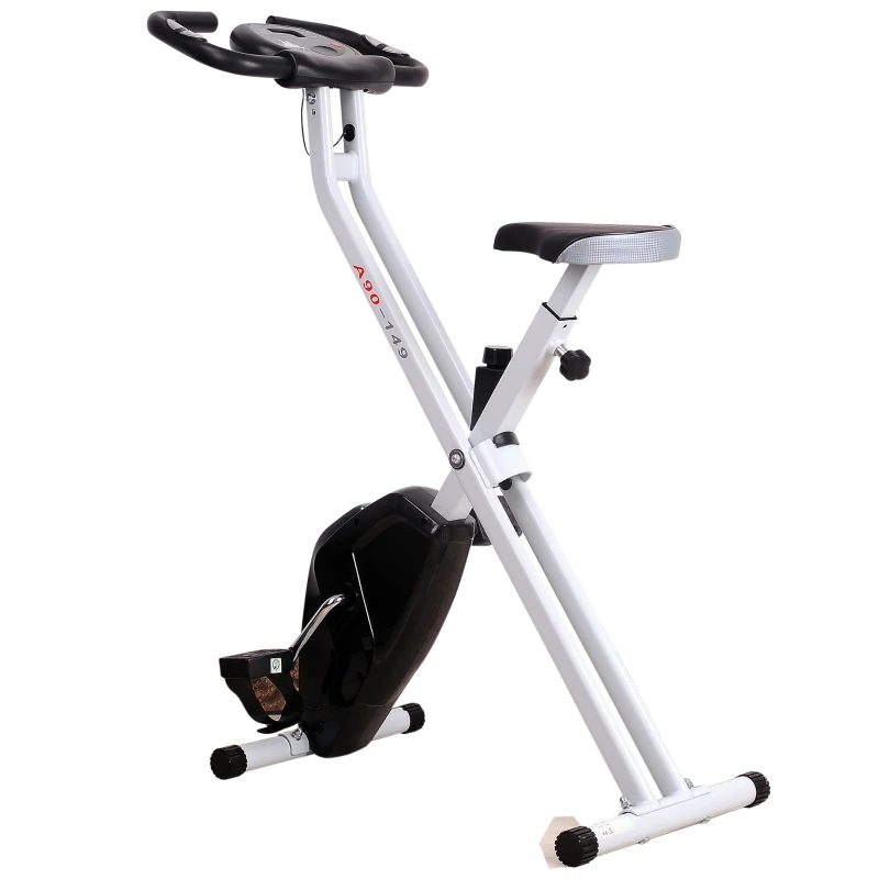 HOMCOM Folding Exercise Bike LCD Monitor Home Gym Exercise Adjustable Tension Padded Seat Heart Rate Monitor Pulse Sensor Black