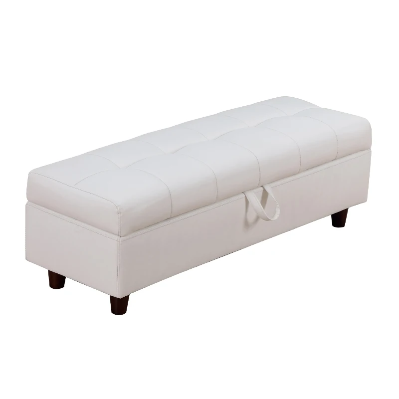 HOMCOM 46" Storage Ottoman Stool Bench in PU Leather for Bed End or Hallway (White)