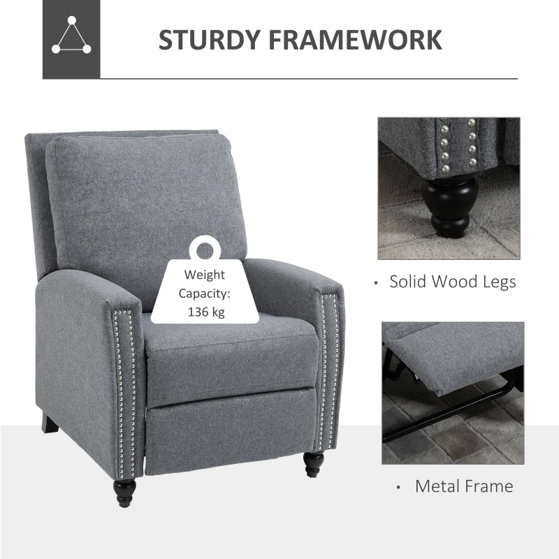 HOMCOM Recliner Armchair Fabric Single Sofa Chair w/ Footpad Light Grey 79W x 86D x 104H cm