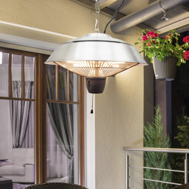 Outsunny Patio Heater Electric Ceiling Mounted Halogen 1500 Watt Hanging Indoor Outdoor Pull Switch 425mm