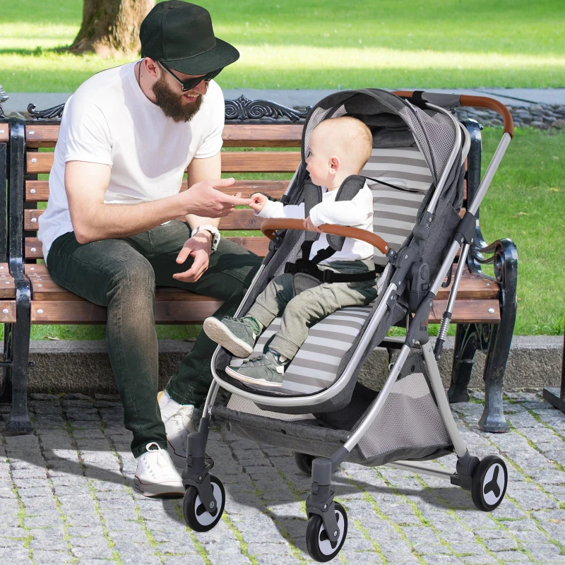 HOMCOM Aluminium Alloy Adjustable & Folding Baby Stroller Grey
