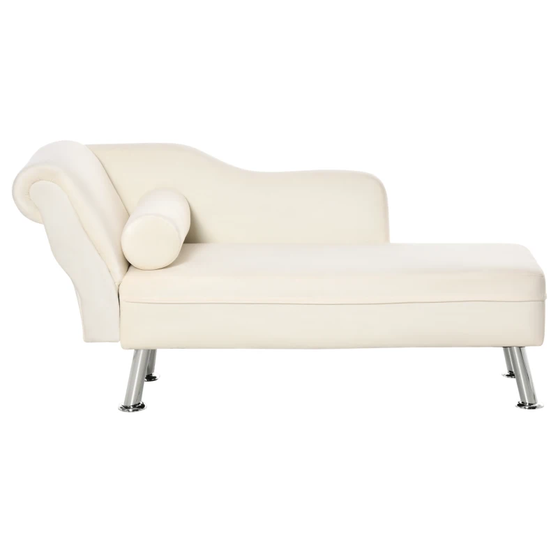 HOMCOM Deluxe Chaise Longue Designer Retro Vintage Style Sofa Lounge Day Bed With Bolster Cushion Cream White