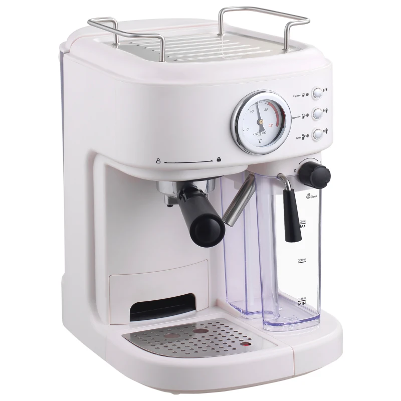 HOMCOM 5Pc Coffee Machine, Espresso & Cappuccino & Latte Maker with Milk Frothing Steamer, 1.5L Removable Water Tank, 2 Cups, 1250W