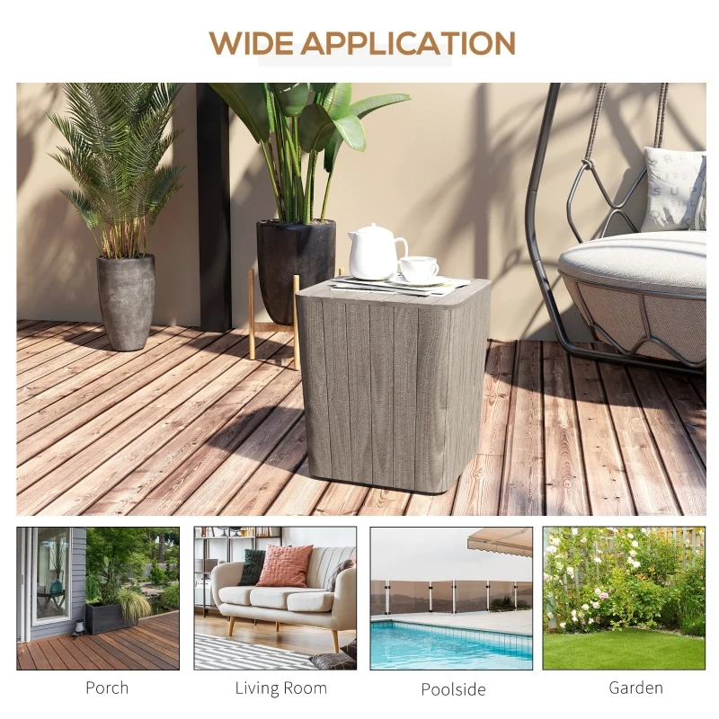 Outsunny 50L Outdoor Patio Wood Effect Square Coffee Table Storage Bar Table Garden Furniture Bucket - Light Coffee