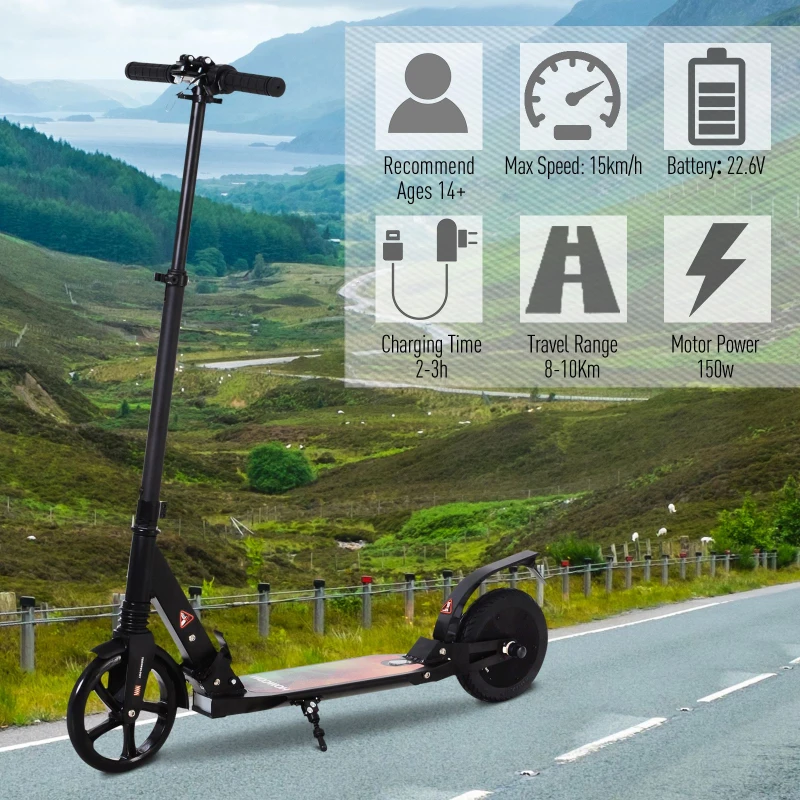HOMCOM Electric Scooter  for 14+ age 150W Folding Motorised Mobility Kick Scooter Adults Lightweight E Scooter 22.6V - Black